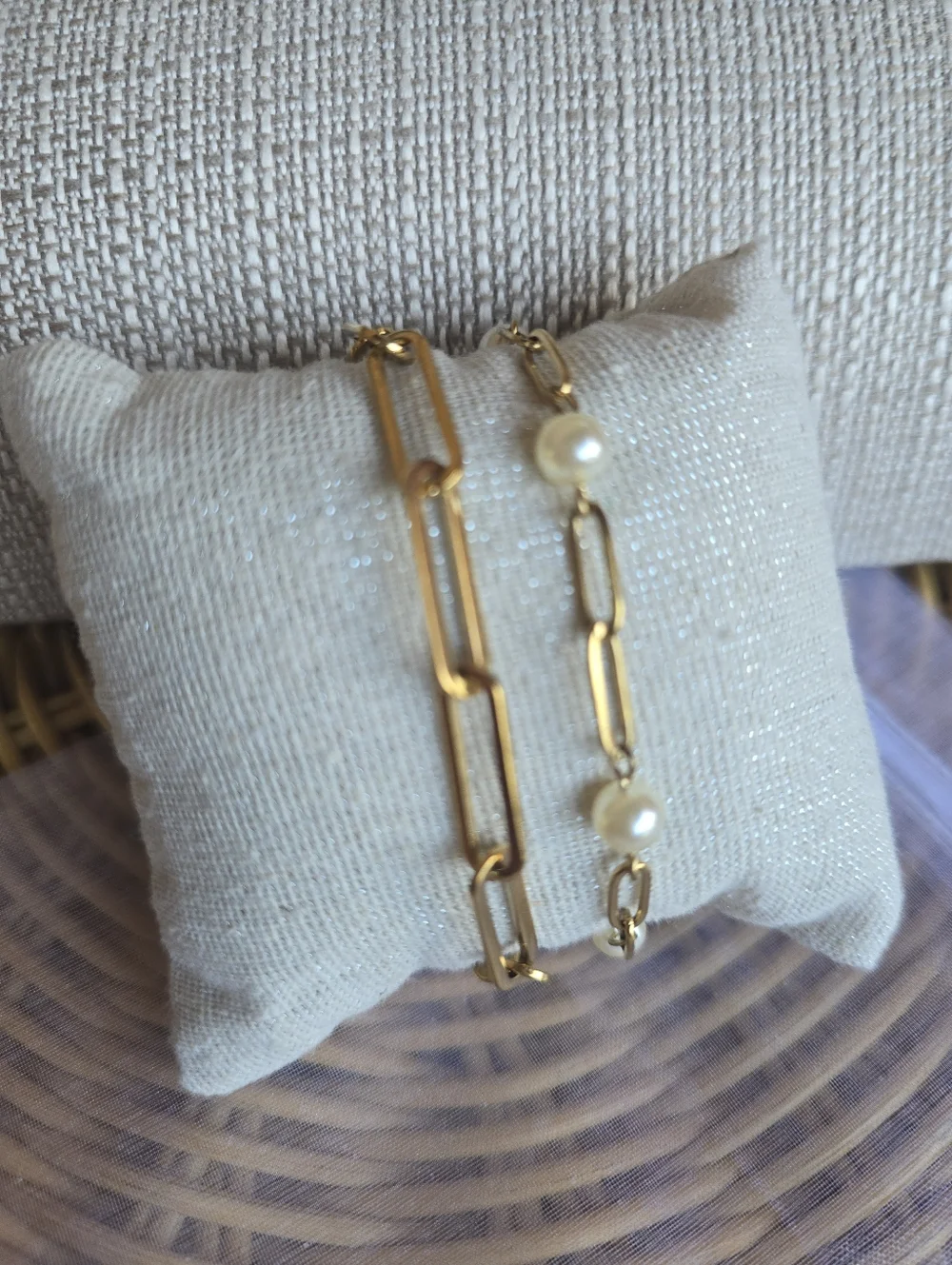 NWOT 18K PVD Set Of 2 Elegant Yellow Gold Paperclip Bracelets